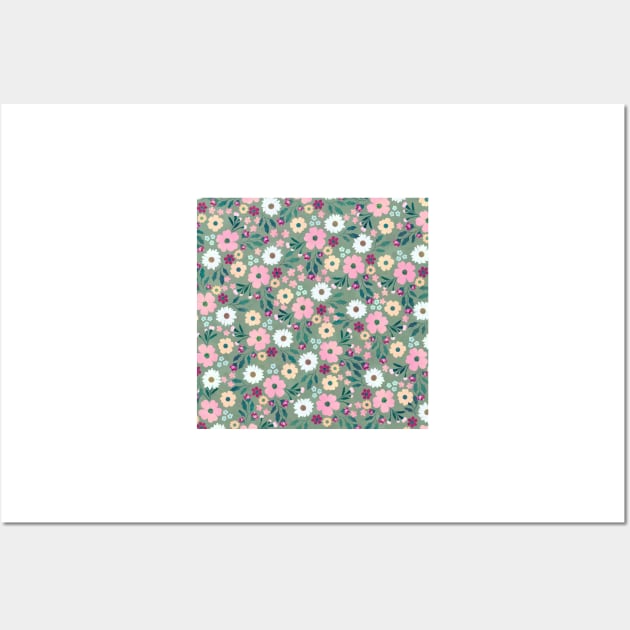 Pink flowers Botanical Green Design Wall Art by NdesignTrend